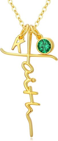 POIUY الإيمان الصليب قلادة للنساء، 18 كيلو مطلية بالذهب الأبجدية من الألف إلى الياء الأولي جوهرة الميلاد الصليب قلادة القلائد، الذكرى السنوية عيد ميلاد الأمهات مجوهرات هدايا لأمي زوجة صديقة أخت أصدقاء in Kuwait