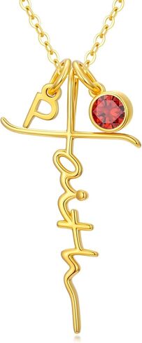 POIUY الإيمان الصليب قلادة للنساء، 18 كيلو مطلية بالذهب الأبجدية من الألف إلى الياء الأولي جوهرة الميلاد الصليب قلادة القلائد، الذكرى السنوية عيد ميلاد الأمهات مجوهرات هدايا لأمي زوجة صديقة أخت أصدقاء in Kuwait
