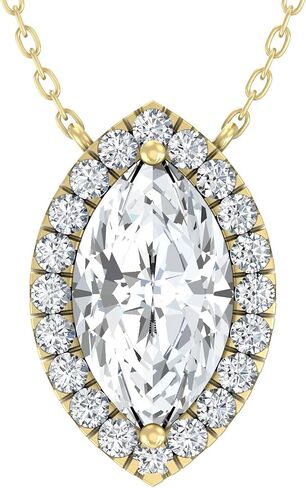 3/4 Carat - 2 Carat Lab Grown Diamond Solitaire Pendant for Women | 10K Yellow or White Gold Pendant with Silver Cable Chain Necklace 18" | D-E Color and VS Clarity in Saudi Arabia