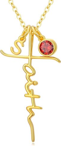 POIUY Faith Cross Necklace for Women,18k Gold Plated Alphabet A to Z Initial Birthstone Cross Pendant Necklaces, Anniversary Birthday Mothers Day Jewelry Gifts for Mom Wife Girlfriend Sister Friends in Saudi Arabia