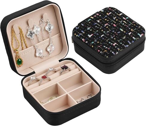 Travel Essentials: Stylish Portable Mini jewelry box, Travel jewelry organizer, Travel jewelry case. Portable jewelry case for travel/workplace/school. Birthday Christmas gifts for girls. (black) in Saudi Arabia