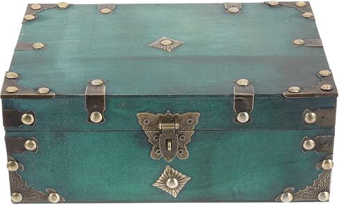 Wooden Box Antique Old Decorative Storage Wooden Jewelry Box Vintage Storage Box Organizer Treasure Chest with Lock for Document Books Jewelry Stash Green Decor in Saudi Arabia