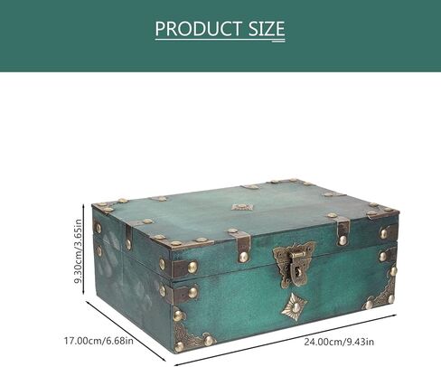 Wooden Box Antique Old Decorative Storage Wooden Jewelry Box Vintage Storage Box Organizer Treasure Chest with Lock for Document Books Jewelry Stash Green Decor in Saudi Arabia