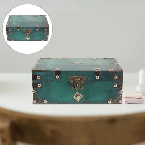 Wooden Box Antique Old Decorative Storage Wooden Jewelry Box Vintage Storage Box Organizer Treasure Chest with Lock for Document Books Jewelry Stash Green Decor in Saudi Arabia