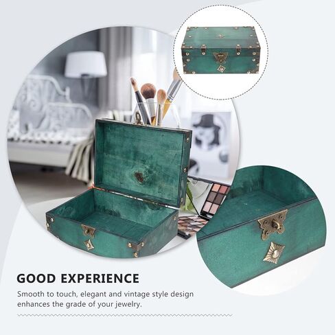 Wooden Box Antique Old Decorative Storage Wooden Jewelry Box Vintage Storage Box Organizer Treasure Chest with Lock for Document Books Jewelry Stash Green Decor in Saudi Arabia