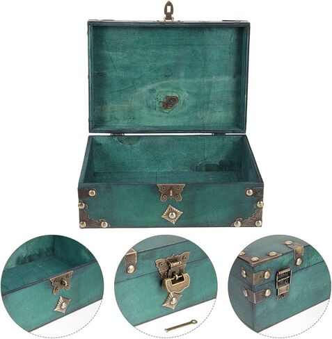 Wooden Box Antique Old Decorative Storage Wooden Jewelry Box Vintage Storage Box Organizer Treasure Chest with Lock for Document Books Jewelry Stash Green Decor in Saudi Arabia