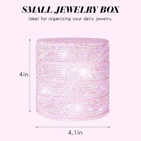 Bling Jewelry Organizer, Glitter Small Jewelry Storage Box Earring Holder for Women, 5-Layer Rotating Travel Jewelry Tray Case for Rings Bracelets,Shiny Gift for Women Teen Girls(Pink) in Kuwait