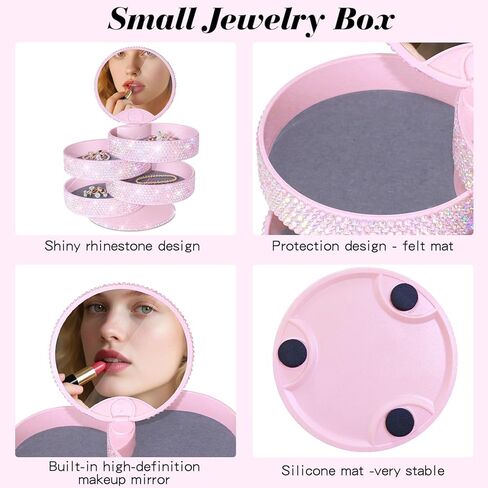 Bling Jewelry Organizer, Glitter Small Jewelry Storage Box Earring Holder for Women, 5-Layer Rotating Travel Jewelry Tray Case for Rings Bracelets,Shiny Gift for Women Teen Girls(Pink) in Kuwait