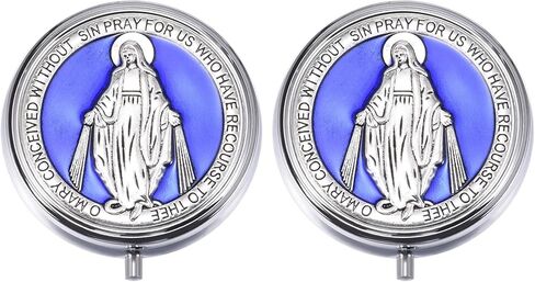 صندوق مجوهرات مريم العذراء الدينية مكون من قطعتين، مناسب لتخزين خرز المسبحة والإكسسوارات الصغيرة والهدايا التذكارية عند تلقي المناولة الأولى. (أزرق) in Kuwait