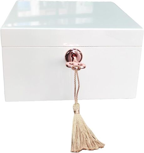 صندوق مجوهرات خشبي أبيض موسيقي للفتيات والنساء، صندوق تخزين المجوهرات، صندوق موسيقى، هدايا لعيد الميلاد وأعياد الميلاد وعيد الحب وجميع العطلات - لمسة نهائية شديدة اللمعان in Kuwait