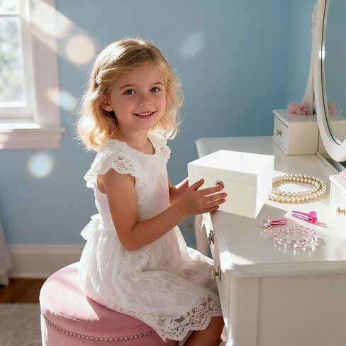 صندوق مجوهرات خشبي أبيض موسيقي للفتيات والنساء، صندوق تخزين المجوهرات، صندوق موسيقى، هدايا لعيد الميلاد وأعياد الميلاد وعيد الحب وجميع العطلات - لمسة نهائية شديدة اللمعان in Kuwait