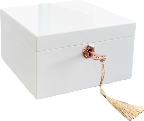 صندوق مجوهرات خشبي أبيض موسيقي للفتيات والنساء، صندوق تخزين المجوهرات، صندوق موسيقى، هدايا لعيد الميلاد وأعياد الميلاد وعيد الحب وجميع العطلات - لمسة نهائية شديدة اللمعان in Kuwait