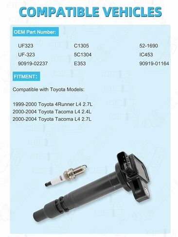 Set of 4 UF323 Ignition Coil Pack & Spark Plugs For Toyota 4Runner 1999 2000 2000 2.7L,Tacoma 2000 2001 2002 2003 2004 2.4L 2.7L,#UF-323 90919-02237 90919-01164 C1305 5C1304 E353 52-1690 IC453 in Saudi Arabia