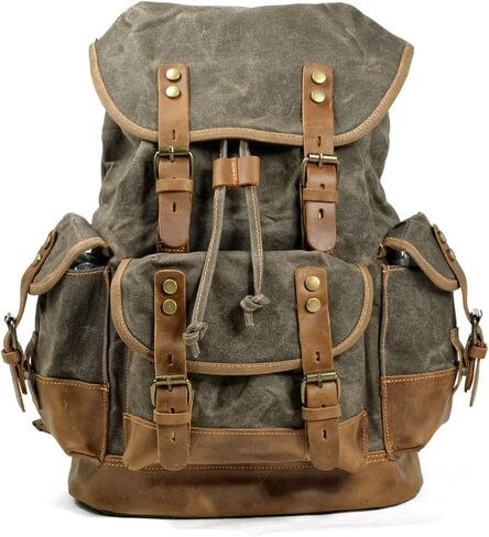 FANDARE Vintage Backpack for Women & Men 15.6 Inch Laptop Backpack Large Capacity Canvas College Bookbag Travel Hiking Work Commuter Daypack Military Green C in Kuwait