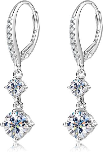 أقراط AINUOSHI Moissanite هوب، أقراط متدلية من الفضة الإسترلينية 925، أقراط متدلية من الخلف مضادة للحساسية للنساء، مجوهرات لهدايا عيد ميلاد الزفاف (فضية) in Saudi Arabia