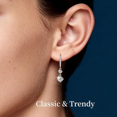 أقراط AINUOSHI Moissanite هوب، أقراط متدلية من الفضة الإسترلينية 925، أقراط متدلية من الخلف مضادة للحساسية للنساء، مجوهرات لهدايا عيد ميلاد الزفاف (فضية) in Saudi Arabia