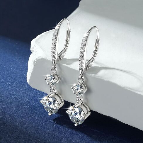 أقراط AINUOSHI Moissanite هوب، أقراط متدلية من الفضة الإسترلينية 925، أقراط متدلية من الخلف مضادة للحساسية للنساء، مجوهرات لهدايا عيد ميلاد الزفاف (فضية) in Saudi Arabia