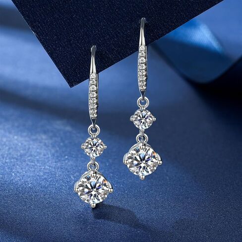 أقراط AINUOSHI Moissanite هوب، أقراط متدلية من الفضة الإسترلينية 925، أقراط متدلية من الخلف مضادة للحساسية للنساء، مجوهرات لهدايا عيد ميلاد الزفاف (فضية) in Saudi Arabia