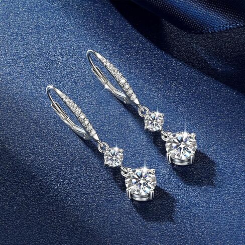 أقراط AINUOSHI Moissanite هوب، أقراط متدلية من الفضة الإسترلينية 925، أقراط متدلية من الخلف مضادة للحساسية للنساء، مجوهرات لهدايا عيد ميلاد الزفاف (فضية) in Saudi Arabia