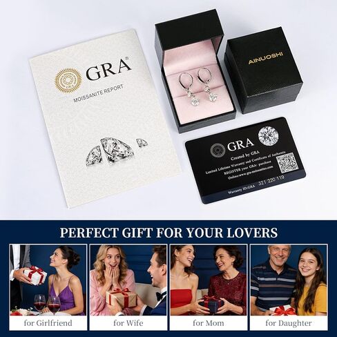 أقراط AINUOSHI Moissanite هوب، أقراط متدلية من الفضة الإسترلينية 925، أقراط متدلية من الخلف مضادة للحساسية للنساء، مجوهرات لهدايا عيد ميلاد الزفاف (فضية) in Saudi Arabia