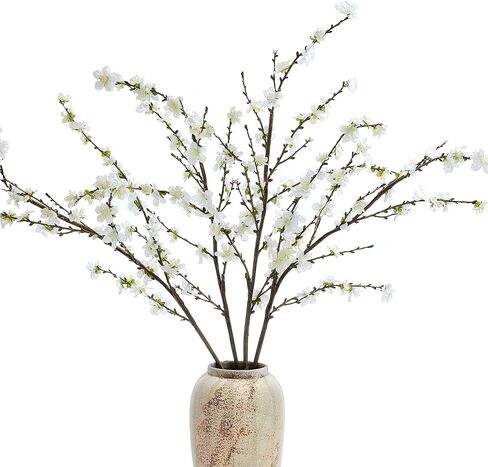 فروع أزهار الكرز مقاس 43 بوصة، 4 قطع من الزهور الاصطناعية الحريرية الواقعية للديكور الداخلي، زهرة زهر الكرز الأبيض الصناعي للمزهرية، ديكور الزفاف، القطع المركزية المنزلية، ترتيب الزهور المزيفة in Kuwait