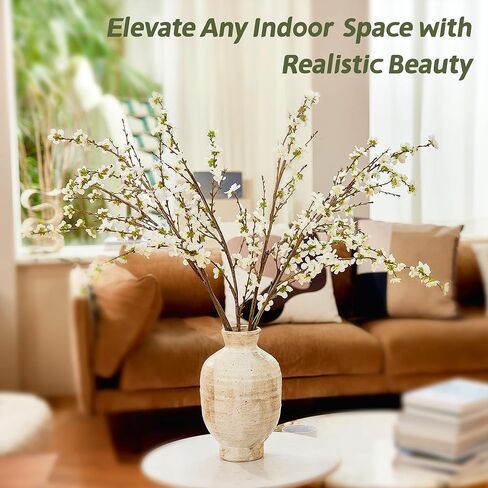 فروع أزهار الكرز مقاس 43 بوصة، 4 قطع من الزهور الاصطناعية الحريرية الواقعية للديكور الداخلي، زهرة زهر الكرز الأبيض الصناعي للمزهرية، ديكور الزفاف، القطع المركزية المنزلية، ترتيب الزهور المزيفة in Kuwait