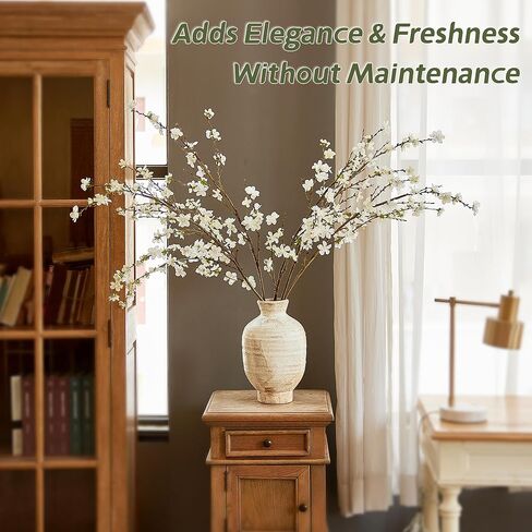 فروع أزهار الكرز مقاس 43 بوصة، 4 قطع من الزهور الاصطناعية الحريرية الواقعية للديكور الداخلي، زهرة زهر الكرز الأبيض الصناعي للمزهرية، ديكور الزفاف، القطع المركزية المنزلية، ترتيب الزهور المزيفة in Kuwait