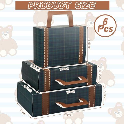 6 قطع من زخارف حقائب السفر العتيقة باللون الأخضر والأزرق من قماش الترتان وصناديق حقائب السفر مع 3 أحجام من الورق المقوى المزخرف للديكور والتخزين والمزيد لحفلة عيد ميلاد الطفل in Kuwait