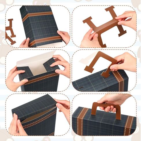 6 قطع من زخارف حقائب السفر العتيقة باللون الأخضر والأزرق من قماش الترتان وصناديق حقائب السفر مع 3 أحجام من الورق المقوى المزخرف للديكور والتخزين والمزيد لحفلة عيد ميلاد الطفل in Kuwait