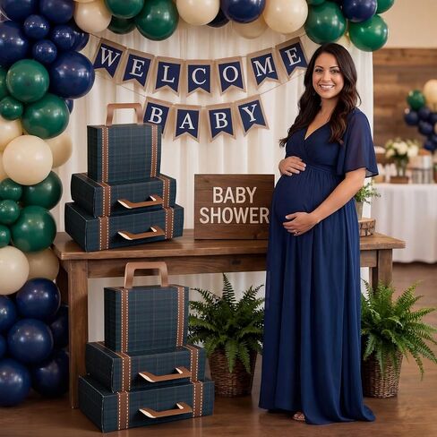 6 قطع من زخارف حقائب السفر العتيقة باللون الأخضر والأزرق من قماش الترتان وصناديق حقائب السفر مع 3 أحجام من الورق المقوى المزخرف للديكور والتخزين والمزيد لحفلة عيد ميلاد الطفل in Kuwait