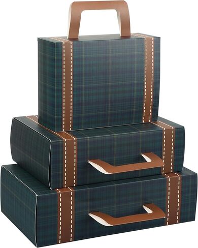 6 قطع من زخارف حقائب السفر العتيقة باللون الأخضر والأزرق من قماش الترتان وصناديق حقائب السفر مع 3 أحجام من الورق المقوى المزخرف للديكور والتخزين والمزيد لحفلة عيد ميلاد الطفل in Kuwait