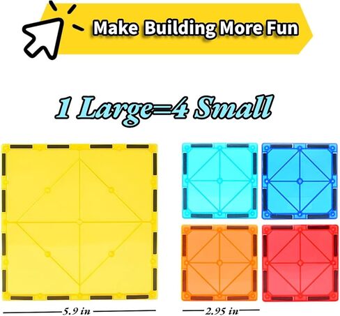 مجموعة بلاط مغناطيسية كبيرة مكونة من 4 قطع مكعبات بناء مربعة الشكل لتعلم العلوم والتكنولوجيا والهندسة والرياضيات ومجموعة المرح للأطفال، مجموعة ألعاب تعليمية للأولاد والبنات من عمر 3 سنوات فما فوق، لعبة بناء بلاط مغناطيسي مربع فقط، مجموعة توسيع in Kuwait