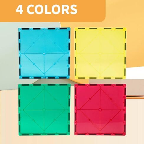 مجموعة بلاط مغناطيسية كبيرة مكونة من 4 قطع مكعبات بناء مربعة الشكل لتعلم العلوم والتكنولوجيا والهندسة والرياضيات ومجموعة المرح للأطفال، مجموعة ألعاب تعليمية للأولاد والبنات من عمر 3 سنوات فما فوق، لعبة بناء بلاط مغناطيسي مربع فقط، مجموعة توسيع in Kuwait