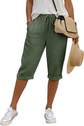 Linen Capri Pants for Women 2026 Bermuda Summer Resort Beach Shorts Casual Vacation High Waisted Lightweight Petite Pant in Saudi Arabia