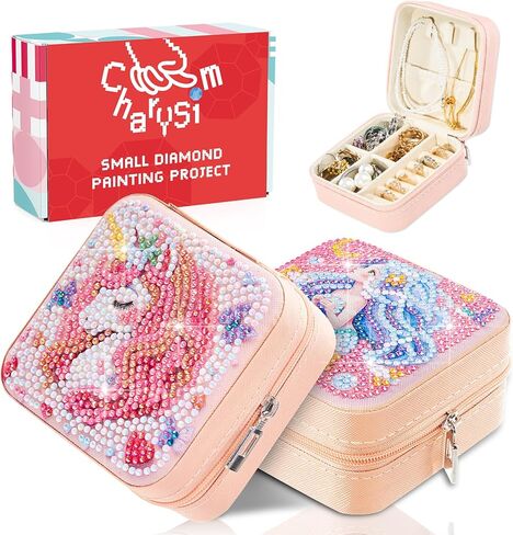 CharySim 2 PC Diamond Art Jewelry Boxes Kits for Adults Women Valentines Day with Painting Gem Dots Crafts Kits for Birthday Gift(Mandral Black) in Kuwait