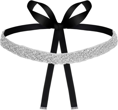 حزام من حجر الراين للفستان الرسمي، أحزمة من حجر الراين للنساء بمقاس كبير، أحزمة زفاف عريضة لامعة لفستان الزفاف أو تنورة الدنيم، زينة إكسسوارات نسائية، أسود in Kuwait