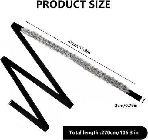 حزام من حجر الراين للفستان الرسمي، أحزمة من حجر الراين للنساء بمقاس كبير، أحزمة زفاف عريضة لامعة لفستان الزفاف أو تنورة الدنيم، زينة إكسسوارات نسائية، أسود in Kuwait