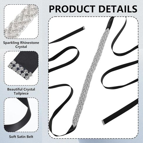 حزام من حجر الراين للفستان الرسمي، أحزمة من حجر الراين للنساء بمقاس كبير، أحزمة زفاف عريضة لامعة لفستان الزفاف أو تنورة الدنيم، زينة إكسسوارات نسائية، أسود in Kuwait
