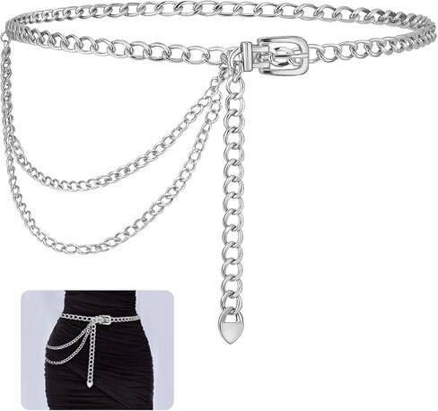 Punk Metal Waist Chain, Silver Chain Belts for Women, Multilayer Adjustable Body Waist Link Belts for Dresses Jeans Skirts in Kuwait