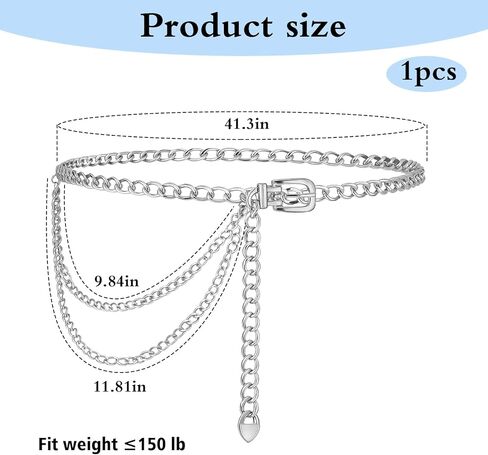 Punk Metal Waist Chain, Silver Chain Belts for Women, Multilayer Adjustable Body Waist Link Belts for Dresses Jeans Skirts in Kuwait