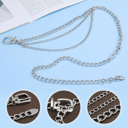 Punk Metal Waist Chain, Silver Chain Belts for Women, Multilayer Adjustable Body Waist Link Belts for Dresses Jeans Skirts in Kuwait