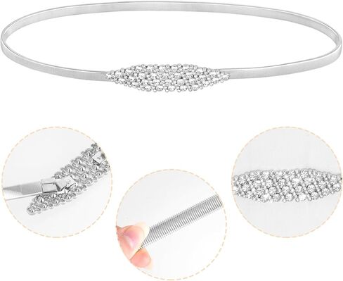 Women's Skinny Metal Waist Belt Elastic Thin Metal Waist Belt Rhinestone Stretch Chain Belts for Dress Wedding in Kuwait