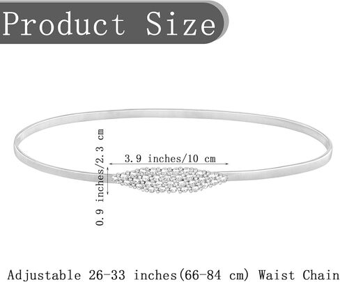 Women's Skinny Metal Waist Belt Elastic Thin Metal Waist Belt Rhinestone Stretch Chain Belts for Dress Wedding in Kuwait