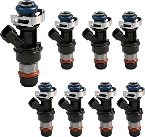 Set of 8 Fuel Injector - Compatible with 2001-2007 Chevy Silverado Suburban Tahoe GMC Sierra Yukon Cadillac Escalade 4.8L 5.3L 6.0L Replace For 25317628, FJ315 in Saudi Arabia
