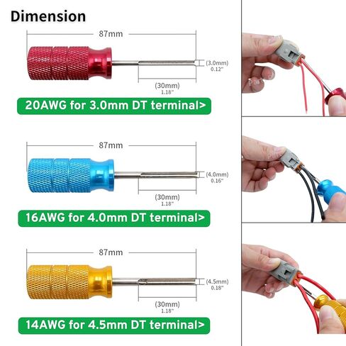 Deutsch Terminal Removal Key Tool, 14/16 / 20 AWG DT, DTM, DTP Terminal Release Tool Kit, 3 Pieces - Car Vehicle, Wiring Connector, Harness, Socket, Plugs, Pins, Mechanics in Kuwait