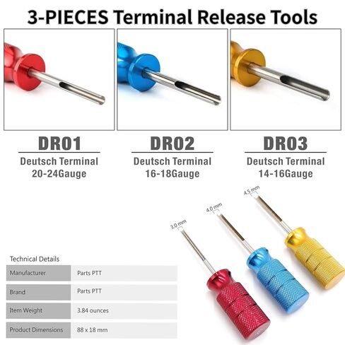 Deutsch Terminal Removal Key Tool, 14/16 / 20 AWG DT, DTM, DTP Terminal Release Tool Kit, 3 Pieces - Car Vehicle, Wiring Connector, Harness, Socket, Plugs, Pins, Mechanics in Kuwait