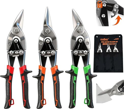 HORUSDY 3 Pack Aviation Tin Snips Set, 10 Inch Metal Straight Cut, Left Cut, Right Cut for Cut Sheet Metal, Chrome Vanadium Steel in Kuwait