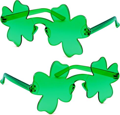 ilhsty 2 أزواج من إكسسوارات يوم القديس باتريك نظارات شامروك الشمسية، نظارات شامروك خضراء أيرلندية لهدايا حفلات يوم القديس باتي، دعائم أزياء الجني للموكب والأحداث (أربع أوراق البرسيم) in Kuwait