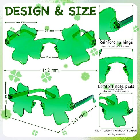 ilhsty 2 أزواج من إكسسوارات يوم القديس باتريك نظارات شامروك الشمسية، نظارات شامروك خضراء أيرلندية لهدايا حفلات يوم القديس باتي، دعائم أزياء الجني للموكب والأحداث (أربع أوراق البرسيم) in Kuwait