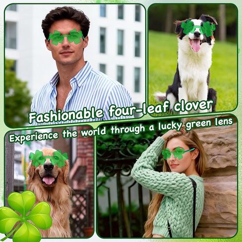 ilhsty 2 أزواج من إكسسوارات يوم القديس باتريك نظارات شامروك الشمسية، نظارات شامروك خضراء أيرلندية لهدايا حفلات يوم القديس باتي، دعائم أزياء الجني للموكب والأحداث (أربع أوراق البرسيم) in Kuwait